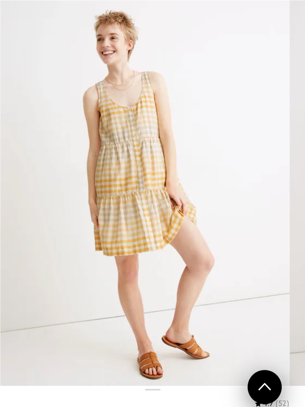 Madewell Yellow and White Gingham Tiered Button-Front Mini Dress